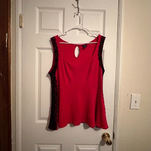 Torrid Side Lace Peplum Tank Top Size 2x RED with BLACK LACE - Picture 6 of 13